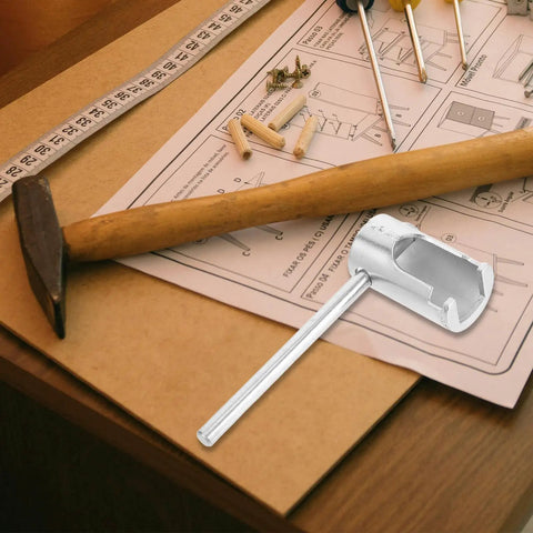 Heavy Duty Steel Fire Sprinkler Wrench Spanner for Concealed And Semi Recessed Heads on a work desk with tools and plans.