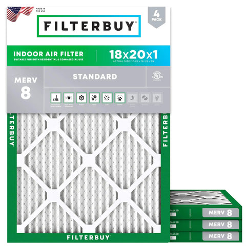 MERV 8 Pleated Air Filter 18x20x1 for HVAC Systems Electrostatic Replacement Filters for Furnace and AC 4 Pack box