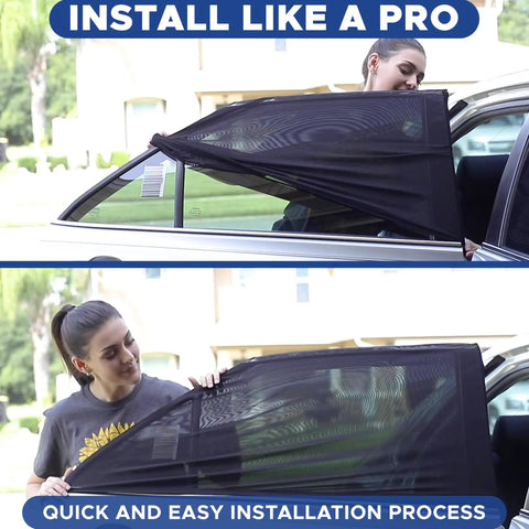 Pack Of 2 Car Window Screens For Camping With Bug Proof Mosquito Net Mesh UV Protection being installed on car window