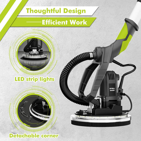 Electric Drywall Sander With Vacuum Dust Collector, 9.5A 1050W Variable Speed, LED light, detachable corner design