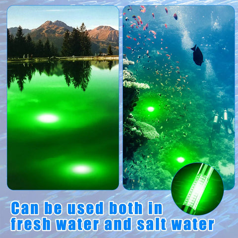 Two Pack 12V 10W Green Underwater Fishing Light Submersible LED Lure Attracting Lamp illuminating freshwater and saltwater