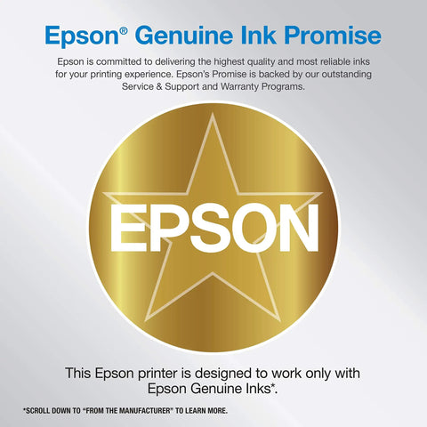 Epson Genuine Ink Promise badge with star, highlighting printer's compatibility with Epson inks only.
