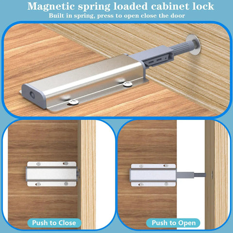Sturdy Magnetic Push To Open Latch Brings Handle Free Cabinet Hardware With A Darn Slick Touch Release for easy door access.