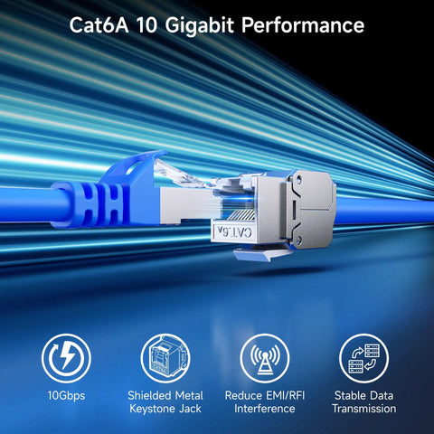 Shielded Cat6A Keystone Jacks With Integrated Shutter, 12-Pack RJ45 Ethernet Jacks For Wall Plates And Patch Panels, 10Gbps Ready