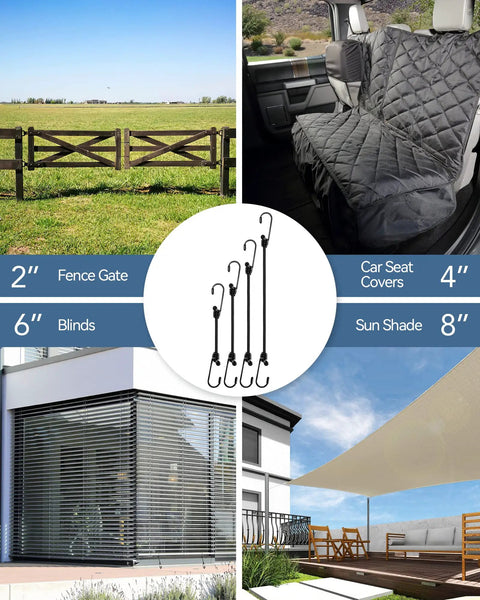Mini Bungee Cord Set With 20 Pcs Assorted Sizes, 2 Inch Fence Gate, 4 Inch Car Seat Covers, 6 Inch Blinds, 8 Inch Sun Shade
