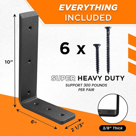 10 Inch Heavy Duty Steel Shelf Brackets Two Pack For Granite And Wood Countertops Black Wall Mounted Floating Shelf Supports