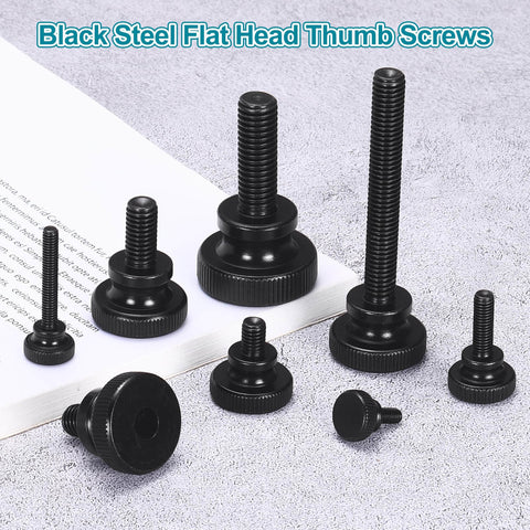 15 Pack M6 x 16mm Knurled Thumb Screws Black Steel Flat Head With Shoulder Grip displayed on a surface