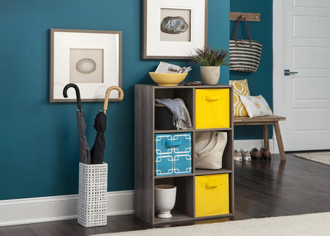 6 Cube Storage Organizer With Vertical Or Horizontal Setup Easy Assembly Modular Cube Shelves For Living Room in natural gray wood