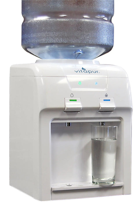 Countertop Water Dispenser With Room And Cold Water, White Finish, Dual Spigots, No Fuss Push Button Controls