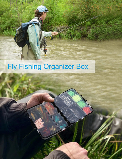 Mini Tackle Box Organizer 4 Pack Palm Sized Portable Plastic Fishing Storage Boxes for kayaks and fly fishing in use by river