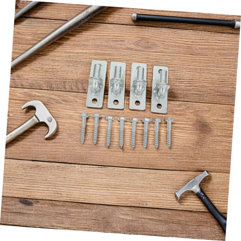 Real Deal 4 Pack Heavy Duty Iron Wall Mount Gate Hinges With Quiet Glide Silent Design And No Sweat Hardware Kit For Outdoor Fence Gates Built Tough For Daily Grind Easy Peasy Install, includes screws and brackets.