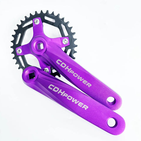 Single Speed Bicycle Crankset 104BCD 34T 36T 38T 40T 42T 170mm Crankarm For MTB Off Road Purple Aluminum Alloy Durable