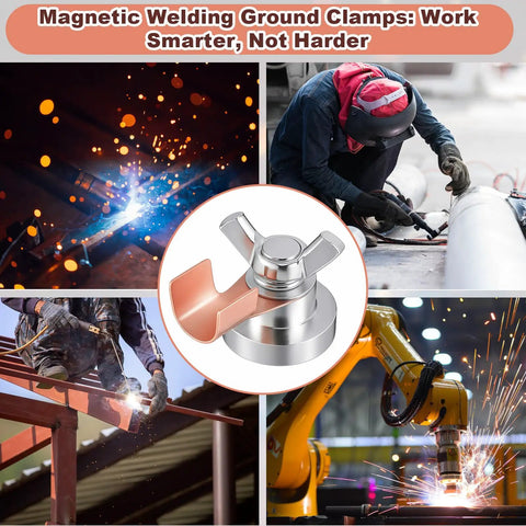 2 Pack Welding Magnetic Grounding Clamps for Fast Grounding and Solid Welds, large suction magnetic heads in use