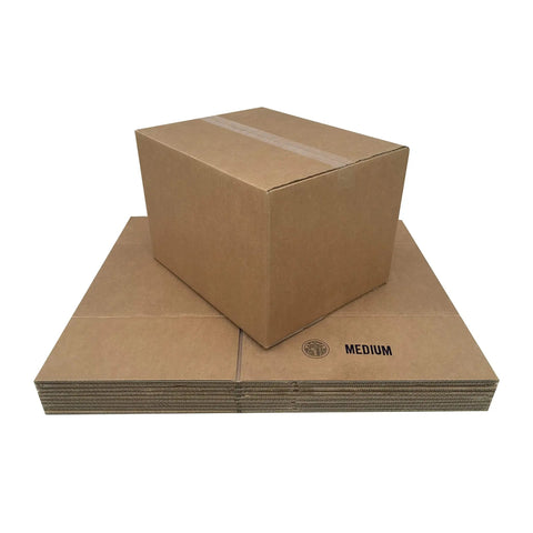 Heavy Duty Corrugated Moving Boxes For No Drama Packing Medium 18X14X12 Inches Brown Cardboard Cartons with base and folded flaps.