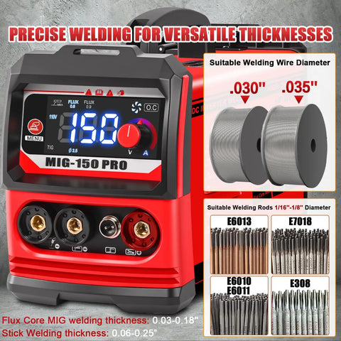 Three In One MIG TIG Stick Welder Portable 110V Inverter With controls and wire spools for versatile thickness welding