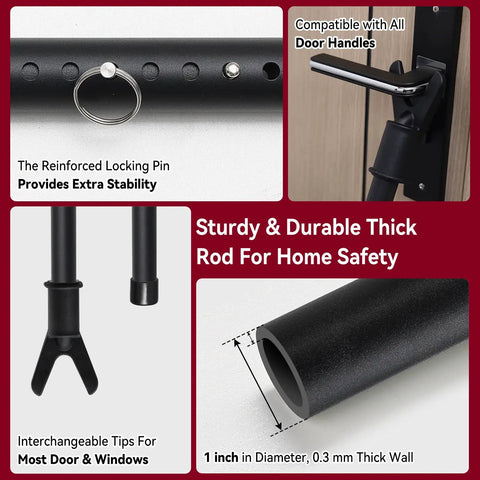 Close-up of the Heavy Duty Door Security Bar Adjustable Interior Reinforced Door Jammer With Steel Lock Pin For Sliding Glass Doors components.