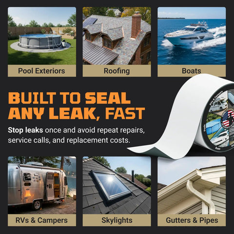 Waterproof Sealant Tape That Stops Leaks Fast And Stays Sealed For 15 Plus Years 4 Inch By 10 Foot Sticks to various surfaces
