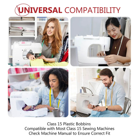12 Pcs Premium Class 15 Sewing Machine Bobbins Plastic With Superior Thread Grip Pro Grade Precision Made In Taiwan For Smooth Consistent Stitches Wide Compatibility With Most Domestic And Industrial Sewing Machines. Universal compatibility with Class 15 sewing machines