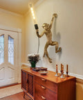 Modern Resin Monkey Wall Lamp With Hemp Rope Accent Vintage Vibe in entryway, white mount fixture, playful charm, subtle illumination.