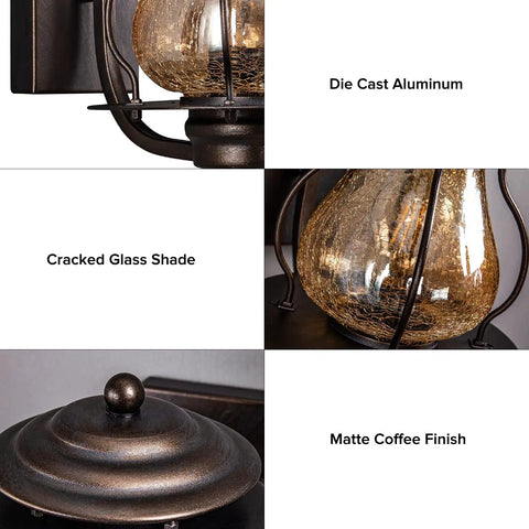 Close-up of Outdoor Wall Lantern Sconce Lighting for Front Porch and Backyard, Waterproof Rustic Aluminum Exterior Light Fixture details