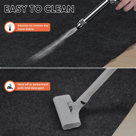 Easy to clean vacuuming and washing of Two Pack 36 By 60 Inch Oil Spill Mat For Driveway And Garage Floor, Absorbent Polyester Oil Pad With 16 Tape Strips, Reusable Leak Mat For Cars, Easy To Cut And Trim To Fit Any Shape