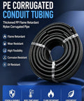 Top Tier Flame Retardant Corrugated Wiring Conduit for Heavy Duty Cable Protection, flexible PP tubing in a coiled roll for wiring solutions.