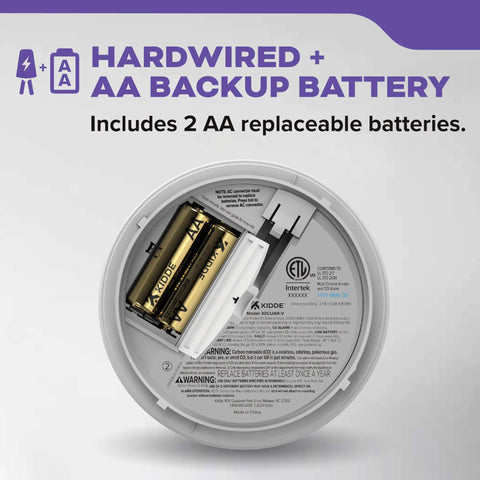 Top Shelf Rock Solid Hardwired Smoke And Carbon Monoxide Combo Detector Featuring Hella Fast Dual Sensing Tech showing AA battery compartment.