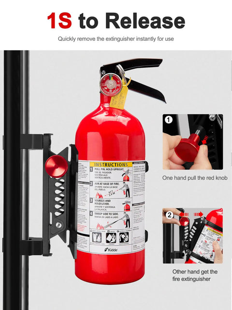 Polaris Ranger Fire Extinguisher Mount With Quick Release Holder And Aluminum Bracket Pro Fit Cage Compatible installed with extinguisher