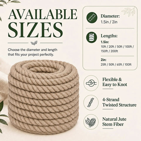 Beefy Jute Hemp Rope One And A Half Inch By One Hundred Feet For Docks And Railings Landscaping Tug Of War Outdoor Decorating