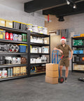 Beefy Heavy Duty Metal Garage Shelving Unit Set 3 Pack with items stored, in warehouse, boltless steel racks, freestanding shelves