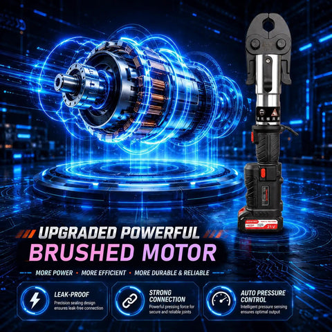 21V Pro Press Tool Kit With Automatic Pressure Control For Copper And PEX Pipes Ultra Fast 3S Crimping brushless motor with hydraulic design.