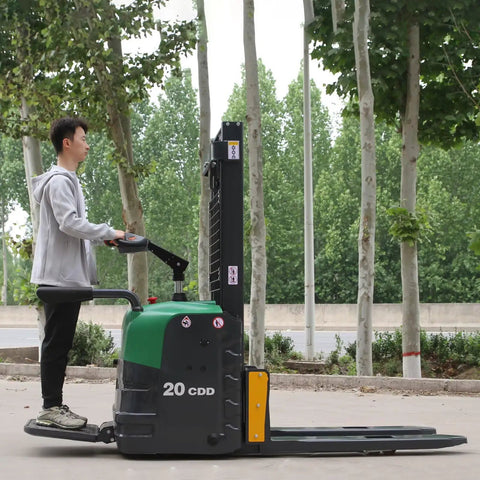 Top Tier Electric Pallet Jack With Massive 3,300 Lbs Capacity And 9.8 Foot Lift Height for efficient work outdoors.