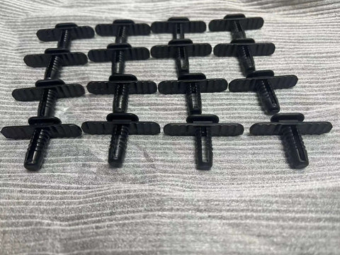 NyVoozy 16pcs honeycomb plate fixing pins, black plastic, angled top view for laser cutting/engraving