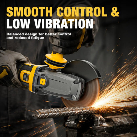 Ultra Slim Flathead Angle Grinder Fits Dewalt 20V Max Battery Tool Only cutting rebar with sparks and ergonomic design.