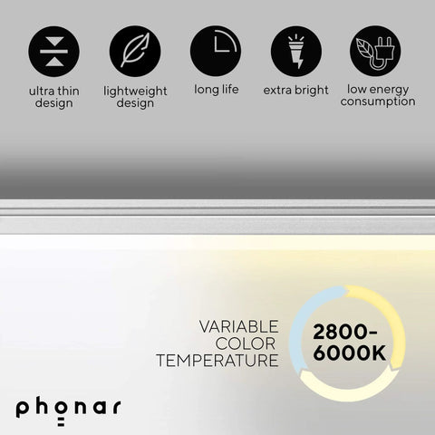 Graphic showing features of Two Pack 24 Inch Under Cabinet LED Lights With Motion Sensor Plug In Tunable Color Temperature.