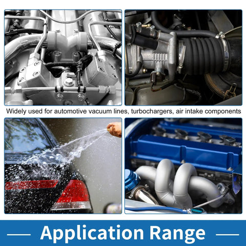 Silicone Vacuum Tubing Hose 10 Ft High Temperature Blue 3mm Inner Diameter 10mm Outer Diameter 3.5mm Wall Max 130 PSI Automotive Vacuum Line Flexible For Cars Trucks Boats Engines shown in various automotive and marine applications such as vacuum lines, turbochargers, and air intake components.