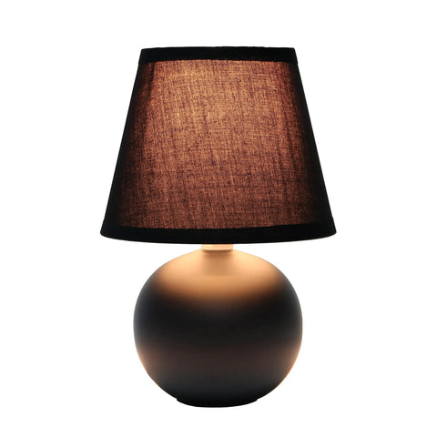 Mini Ceramic Globe Table Lamp With Matching Fabric Shade In Black Compact Desk Or Nightstand Light For Living Room Bedroom Or Dorm Perfect Accent Piece Uses 1 40W Equivalent E12 Bulb Not Included, featuring an 8.66-inch black base with a fabric shade.