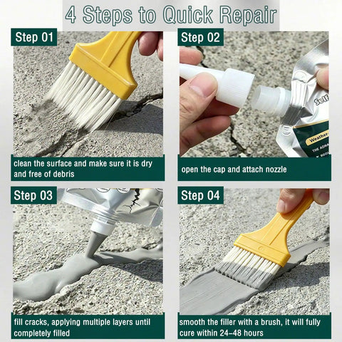 4 steps guiding through the use of Knocking Concrete And Asphalt Cracks Right Out With This Self Leveling Driveway Sealer Kit.