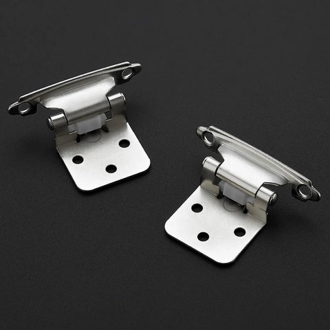 Real Solid Brushed Nickel Cabinet Hinges 30 Pack 15 Pair Heavy Duty Kitchen Hardware showcasing two durable satin nickel hinges.