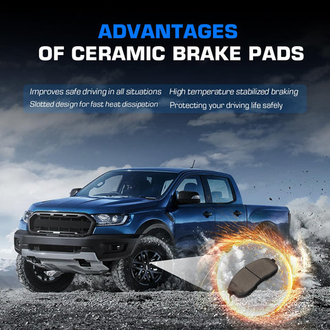 Front view ceramic brake pads set with hardware, 4 pcs for Nissan/Infiniti/Suzuki models