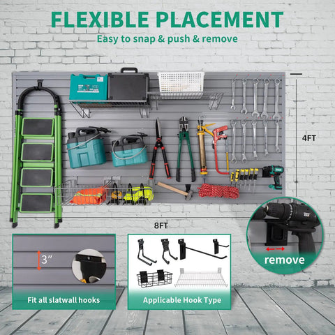 Heavy Duty PVC Slat Wall Panels For Garage Storage Built Different Power Tool Organizer Wall Mount Rack Rock Solid And Hella Strong Waterproof Paneling Grey 4X8 Feet with tools