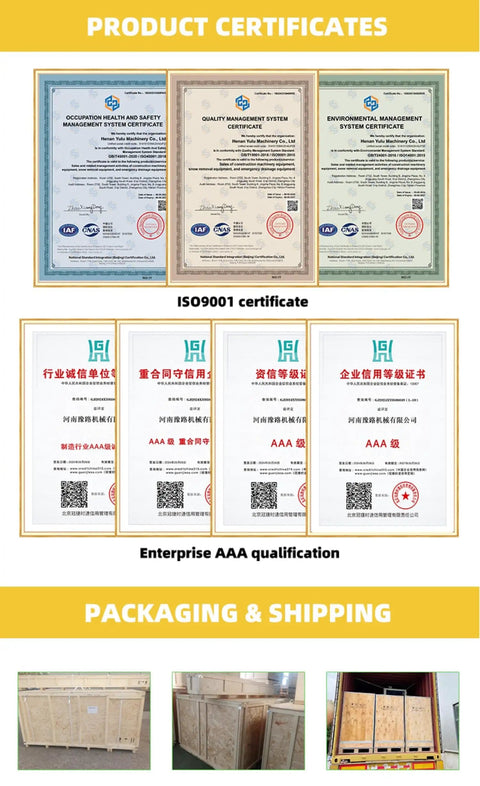 Product certificates for High Capacity Electric Rotary Screw Air Compressor, ISO9001 and AAA qualifications displayed.