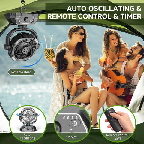Rechargeable 9 Inch Misting Fan With Auto Swivel For Outdoor Chill, 25000mAh USB Battery Power Bank featured on patio