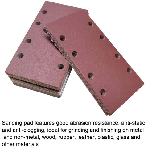 Stack of hook and loop sandpaper sheets for 1/3 sheet sander pack, various grits, for woodworking, metalworking, and paint projects.