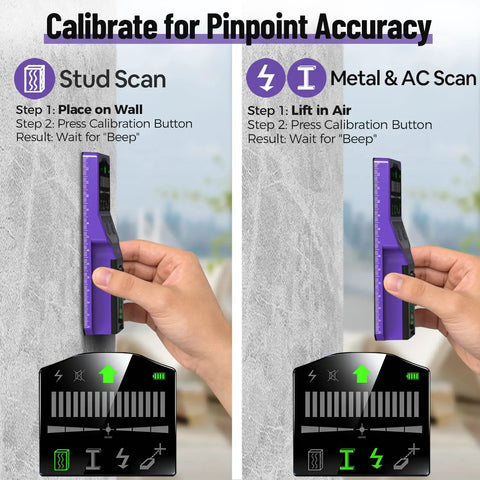 Calibration process for Heavy Duty 7 In 1 Wall Scanner Stud Finder With Cross Beam Laser Level for accurate scanning.