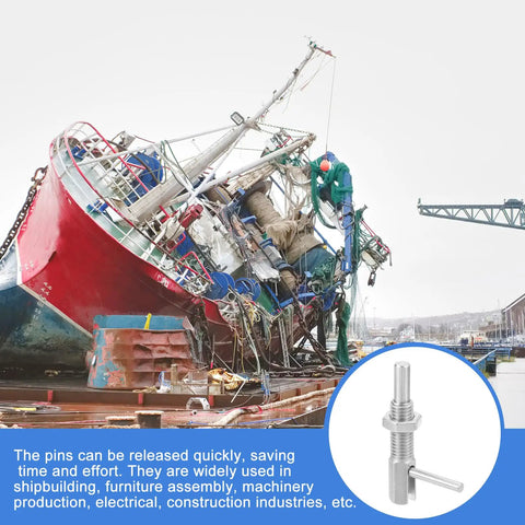 Pair Of Heavy Duty M12 Retractable Indexing Plunger Pins With Nuts Rugged Stainless Steel Spring Loaded Latch Telescopic Locking Pin used on ship.