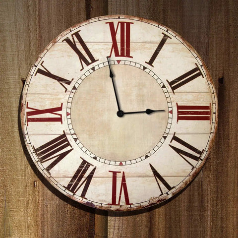 Vintage wall clock with Roman numerals and classic hands, showcasing the Clock Movement Mechanism With High Torque Long Shaft For Wall Clocks Replacement DIY Quartz Motor Includes Brackets Gasket Washer Hex Screw And Two Pairs Of Hands For Easy Repair.
