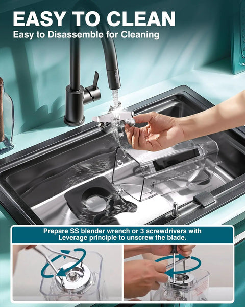 Easy cleaning K90 Replacement Pitcher Cup for WantJoin Blender Shield Enclosure, 2200ml Capacity, in a kitchen sink