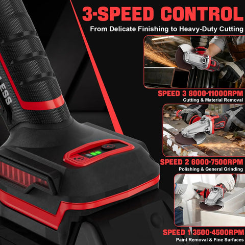 Professional Flathead Angle Grinder Built Ridiculously Tough Works Slick On Tight Spaces Delivers Serious Kickass Grinding Power And Smooth Anti Vibration Safety With Your Milwaukee 18V Battery Tool Not Included showing three-speed control for various tasks.