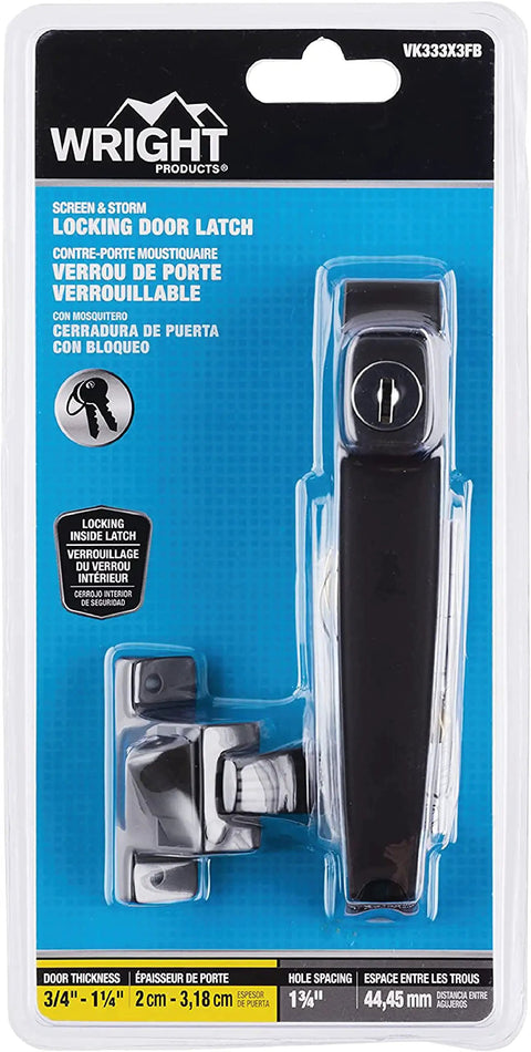Keyed Tie Down Push Button Door Latch For Screen And Storm Doors Florida Bronze Finish No Lock Out Inside Latch Fits Out Swinging Metal And Wood Doors 0.75 To 1.25 Inches Thick Durable Easy To Install in packaging